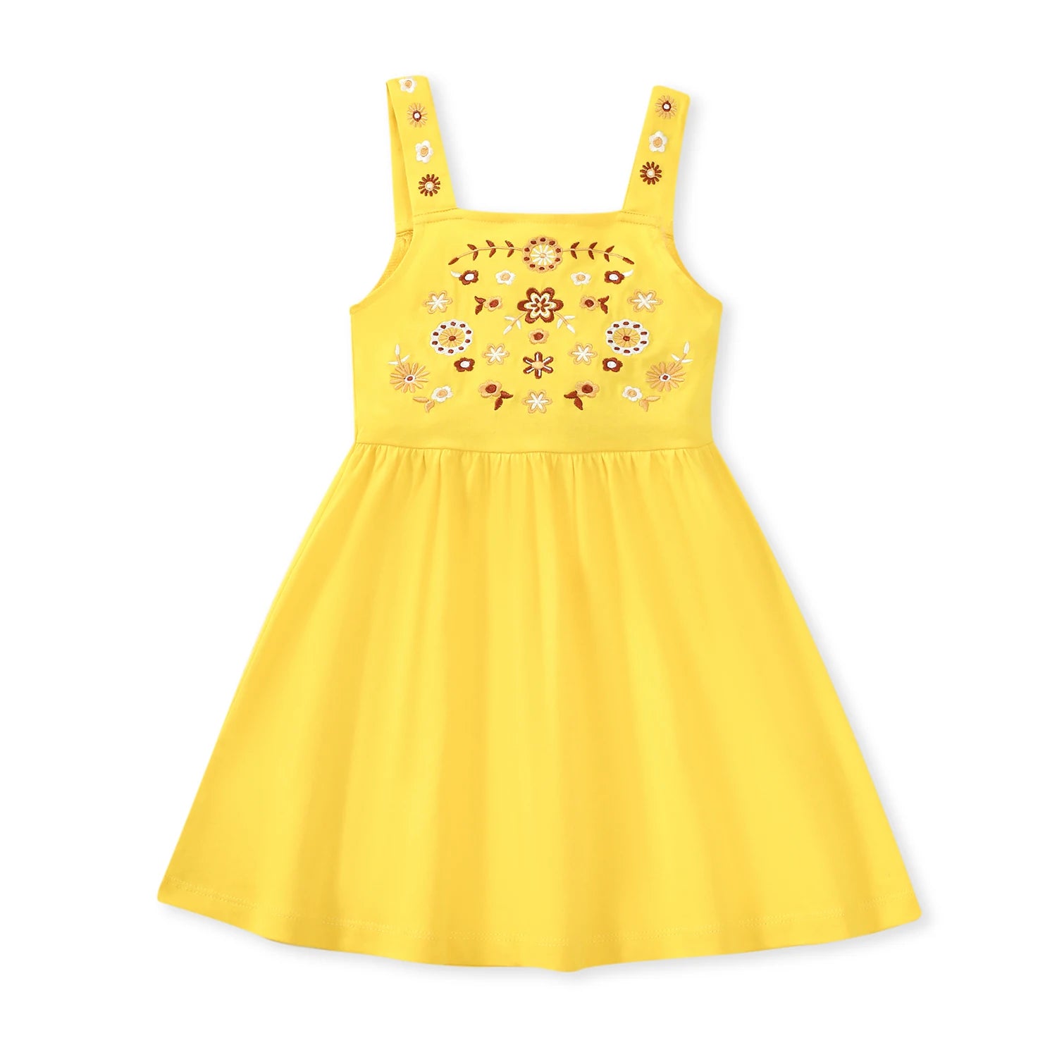 100% Cotton Yellow Floral Embroidered Dress