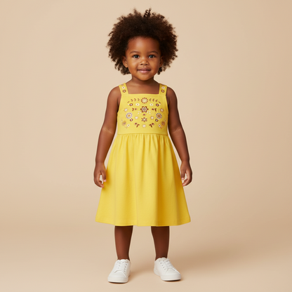100% Cotton Yellow Floral Embroidered Dress