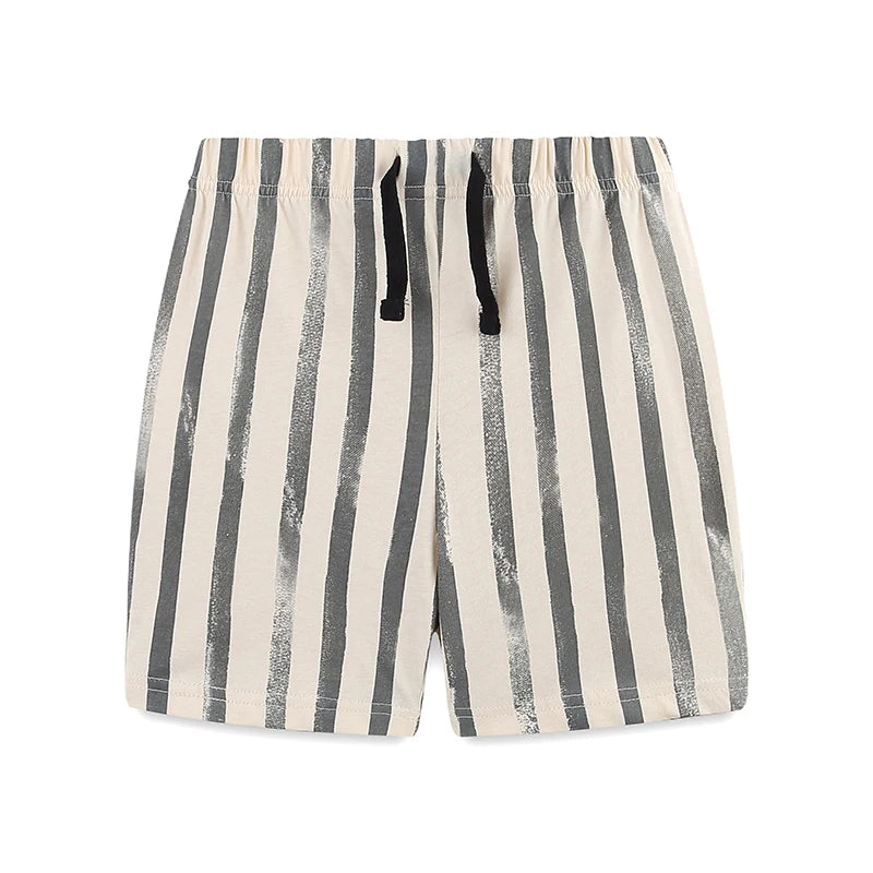 100% Cotton Zebra Print Tee & Striped Cotton Drawstring Shorts