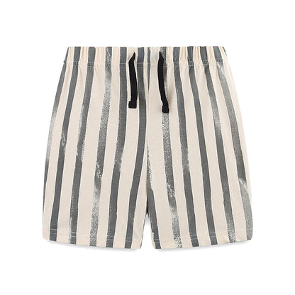 100% Cotton Zebra Print Tee & Striped Cotton Drawstring Shorts