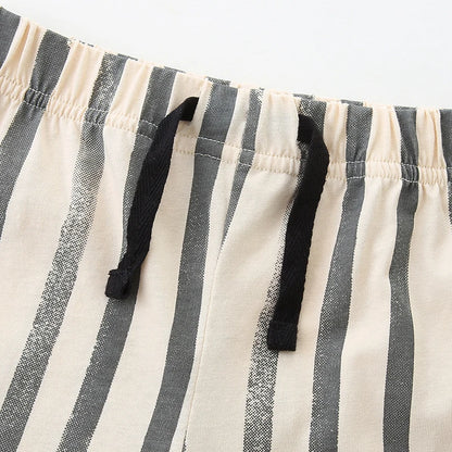 100% Cotton Zebra Print Tee & Striped Cotton Drawstring Shorts