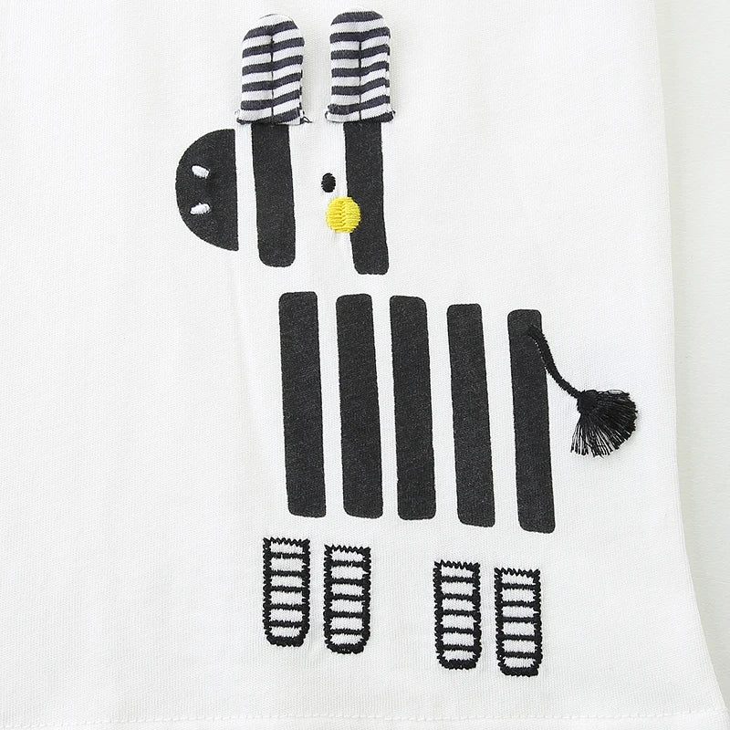 100% Cotton Zebra Print Tee & Striped Cotton Drawstring Shorts