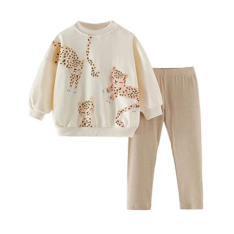 Girls Leopard Sweatshirt & Leggings Set