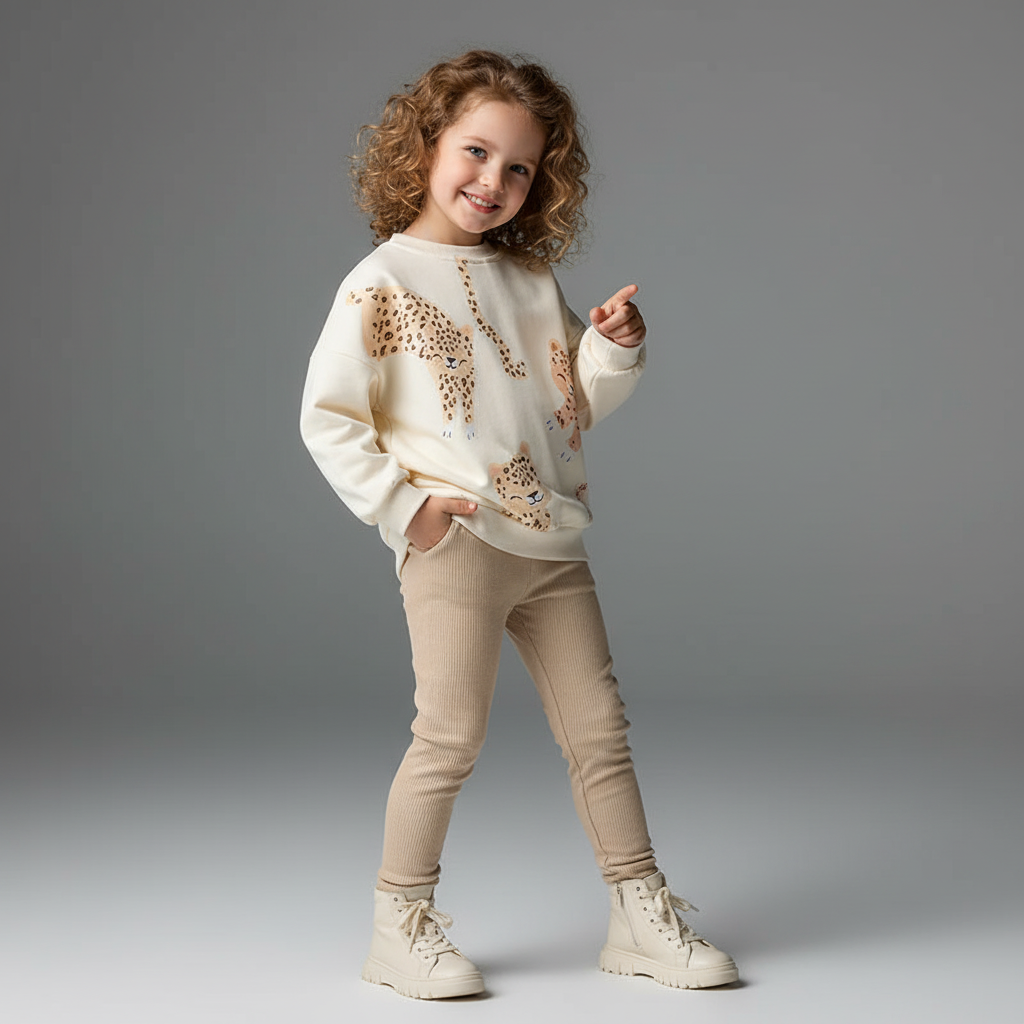 Girls Leopard Sweatshirt & Leggings Set