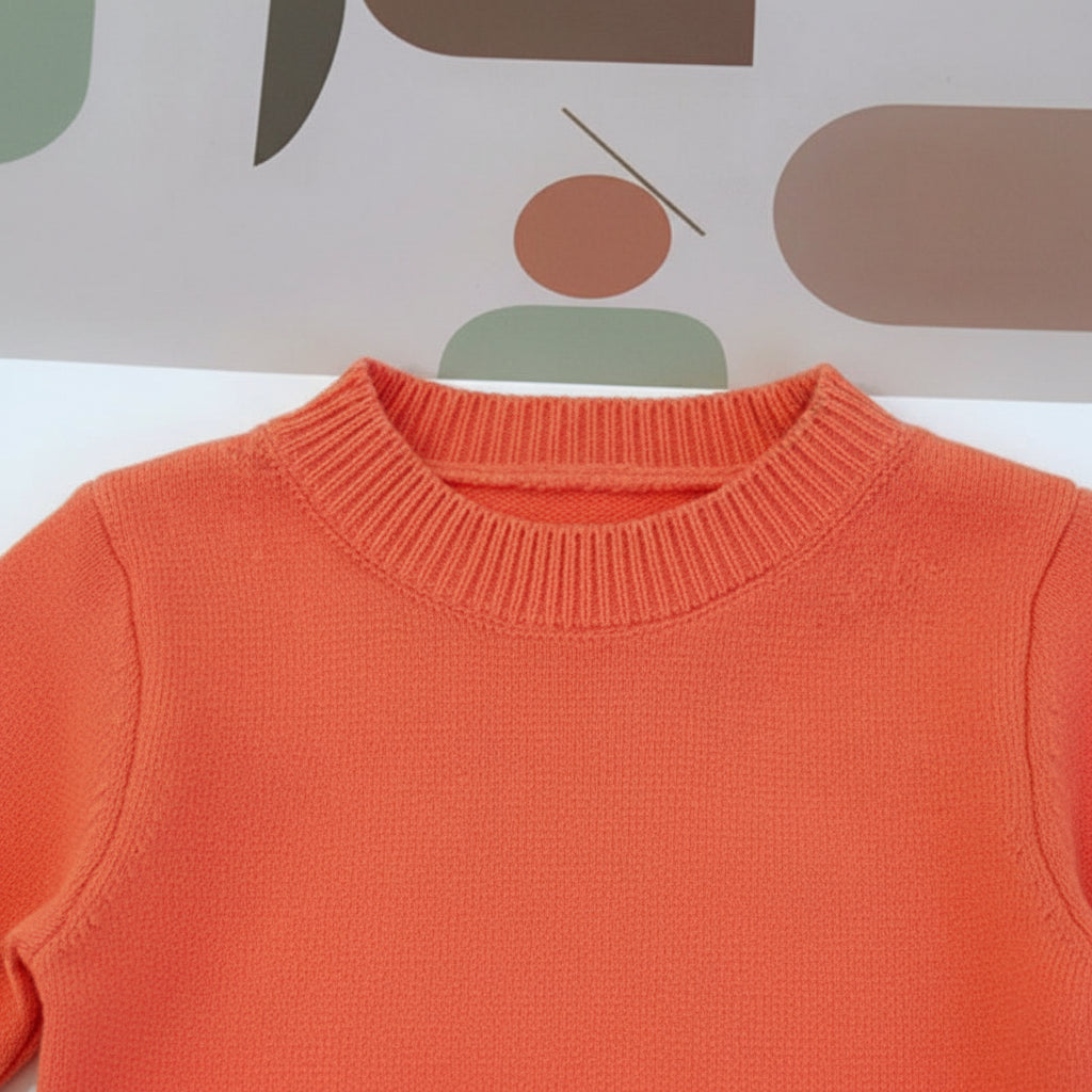 Orange Balloon Sleeve Sweater & Leopard Print Skirt Set