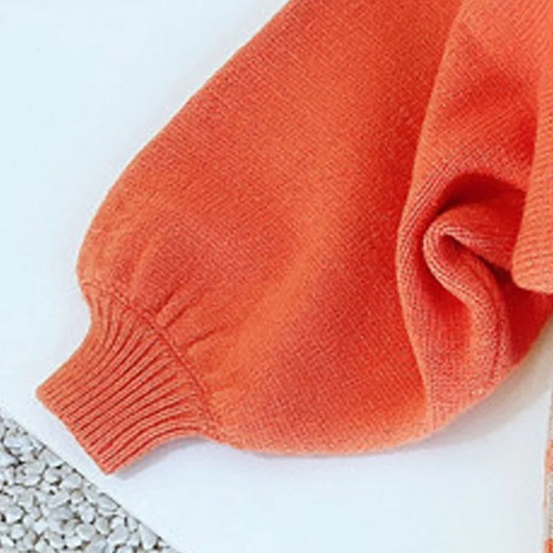 Orange Balloon Sleeve Sweater & Leopard Print Skirt Set