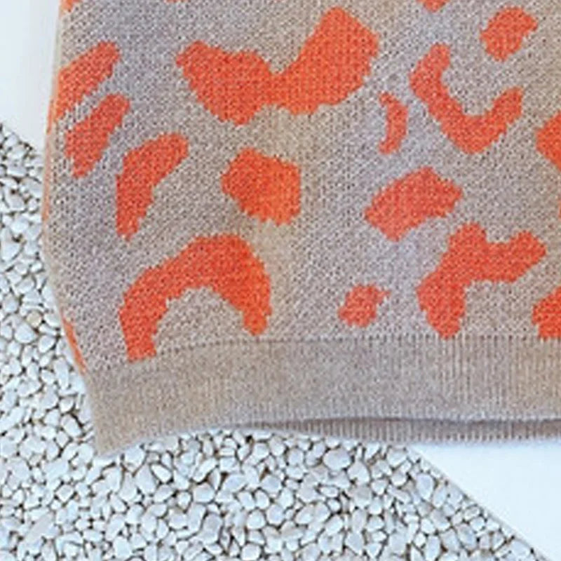 Orange Balloon Sleeve Sweater & Leopard Print Skirt Set