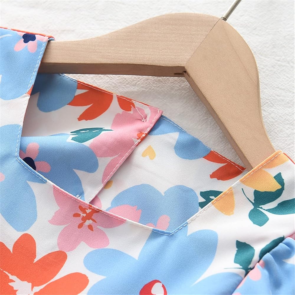 Pastel Floral Puff Sleeve Dress With Back Bow