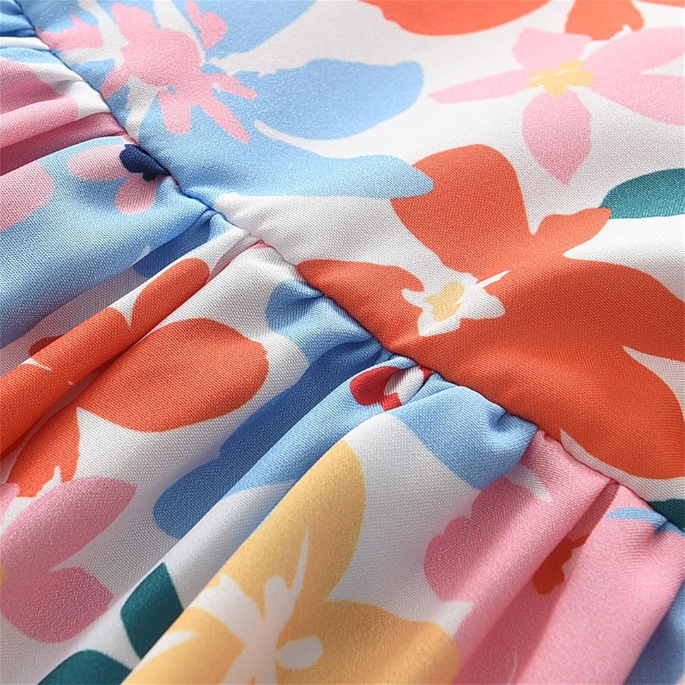 Pastel Floral Puff Sleeve Dress With Back Bow