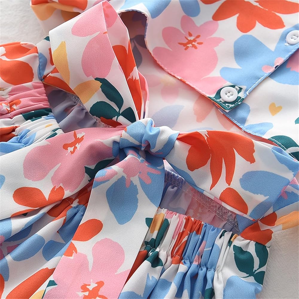 Pastel Floral Puff Sleeve Dress With Back Bow