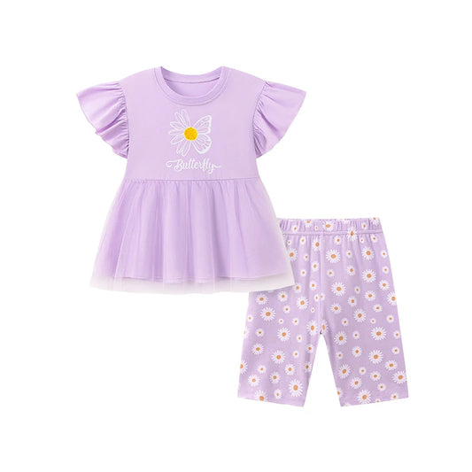 100% Cotton Butterfly Peplum Top & Floral Leggings Set