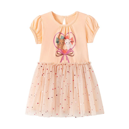 100% Cotton Heart Bow Tulle Dress