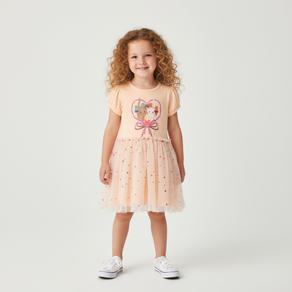 100% Cotton Heart Bow Tulle Dress