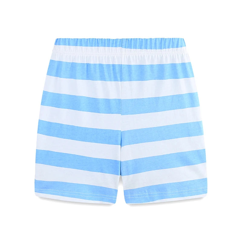 100% Cotton Blue Sailboat Applique Tee & Striped Shorts Set