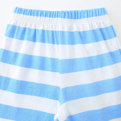 100% Cotton Blue Sailboat Applique Tee & Striped Shorts Set