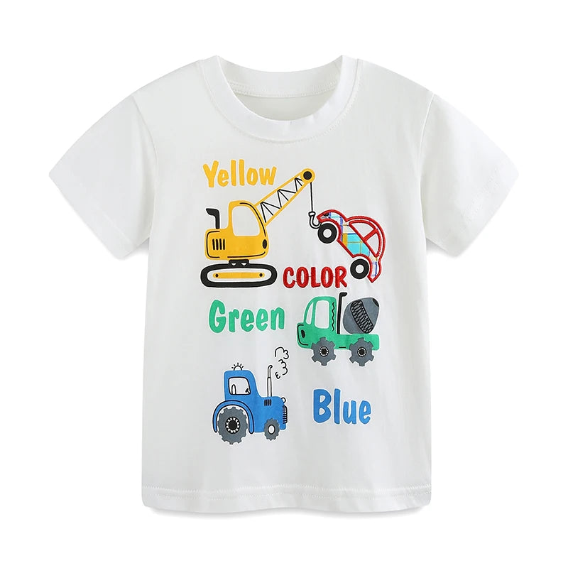 100% Cotton Colorful Construction Truck Tee & Plaid Shorts Set