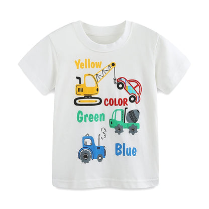 100% Cotton Colorful Construction Truck Tee & Plaid Shorts Set