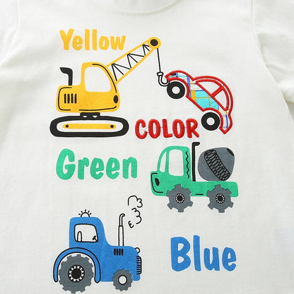 100% Cotton Colorful Construction Truck Tee & Plaid Shorts Set