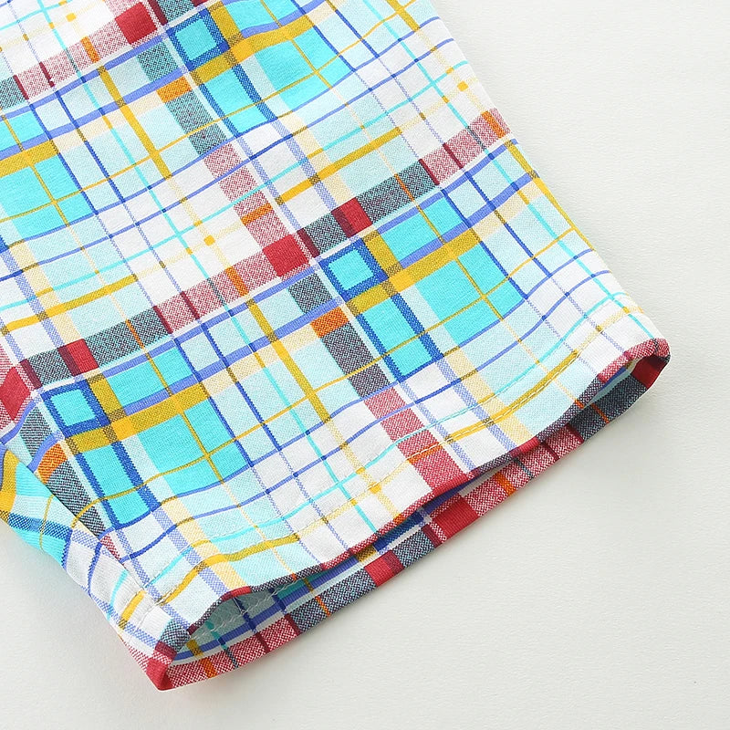 100% Cotton Colorful Construction Truck Tee & Plaid Shorts Set
