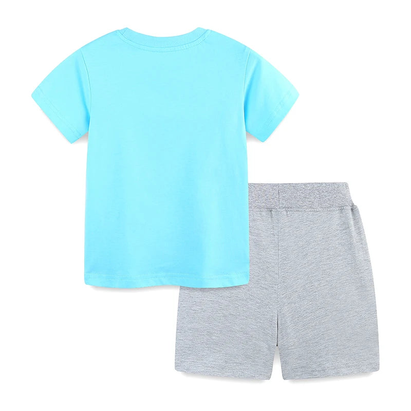 100% Cotton Crab & Whale Graphic Tee With Grey Drawstring Shorts