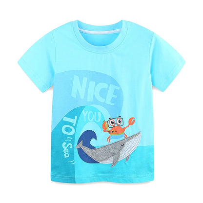 100% Cotton Crab & Whale Graphic Tee With Grey Drawstring Shorts