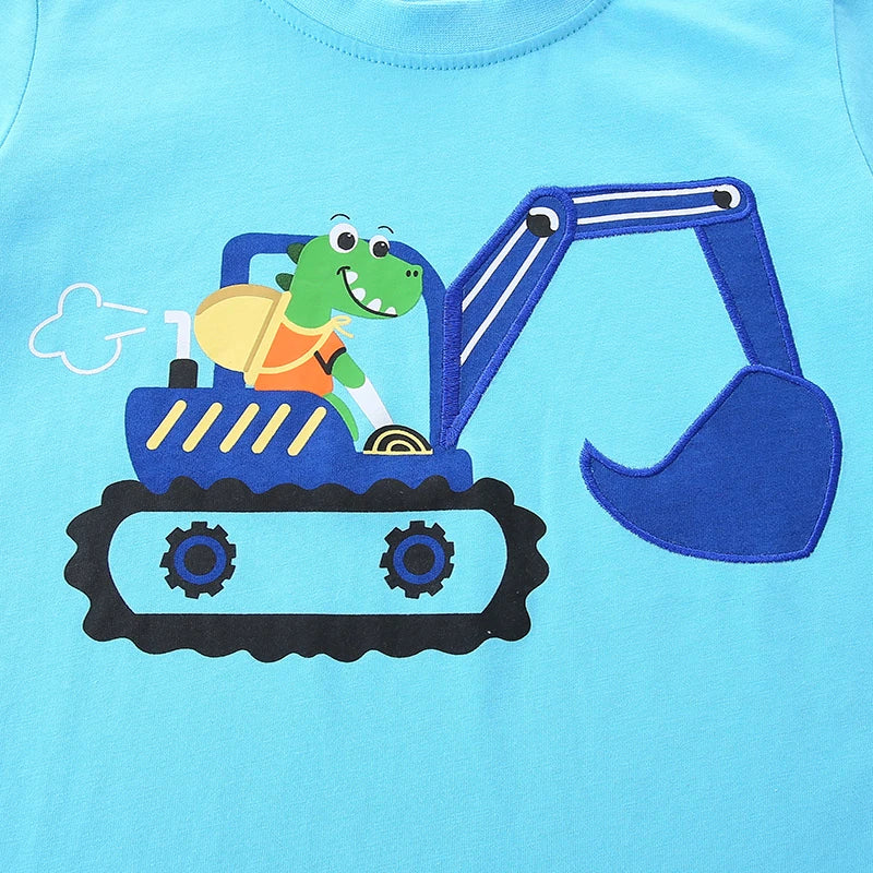 100% Cotton Crocodile On Excavator Tee & Blue Shorts Set