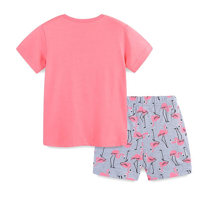 100% Cotton Flamingo Tee & Shorts Set