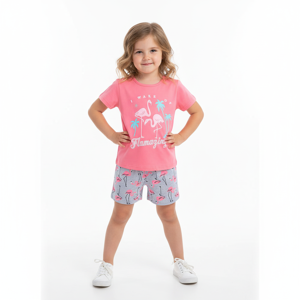 100% Cotton Flamingo Tee & Shorts Set