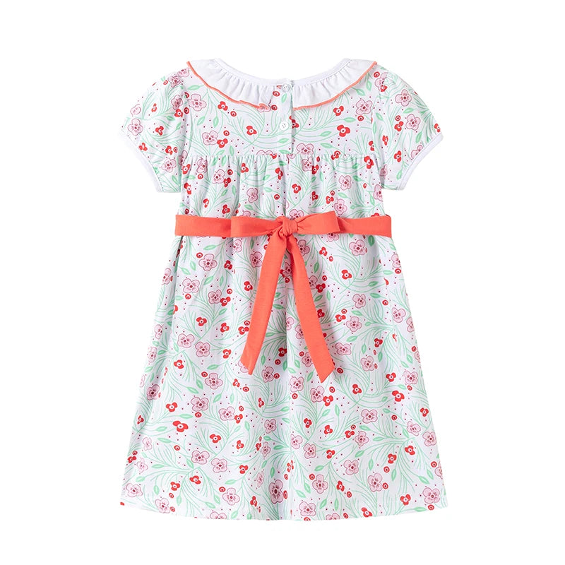 100% Cotton Floral Dress With Ruffle Collar