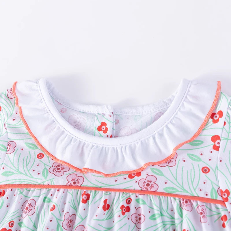 100% Cotton Floral Dress With Ruffle Collar
