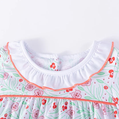 100% Cotton Floral Dress With Ruffle Collar