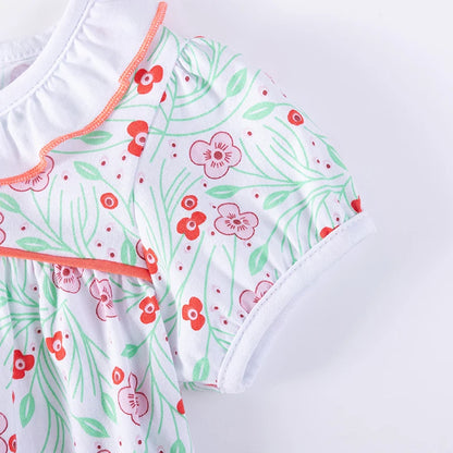 100% Cotton Floral Dress With Ruffle Collar