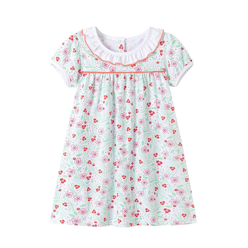 100% Cotton Floral Dress With Ruffle Collar