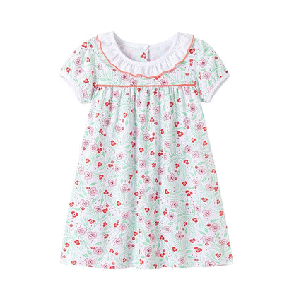 100% Cotton Floral Dress With Ruffle Collar