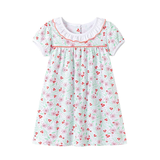100% Cotton Floral Dress With Ruffle Collar