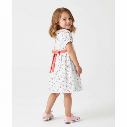 100% Cotton Floral Dress With Ruffle Collar