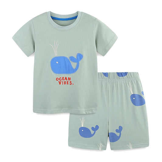 100% Cotton Ocean Vibes Whale T-Shirt & Shorts Set