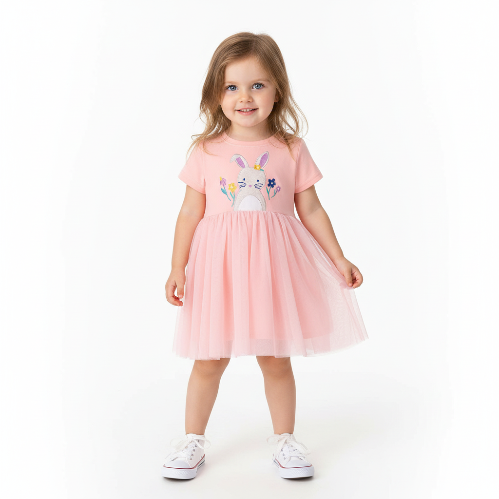 100% Cotton Bunny Applique Tulle Dress