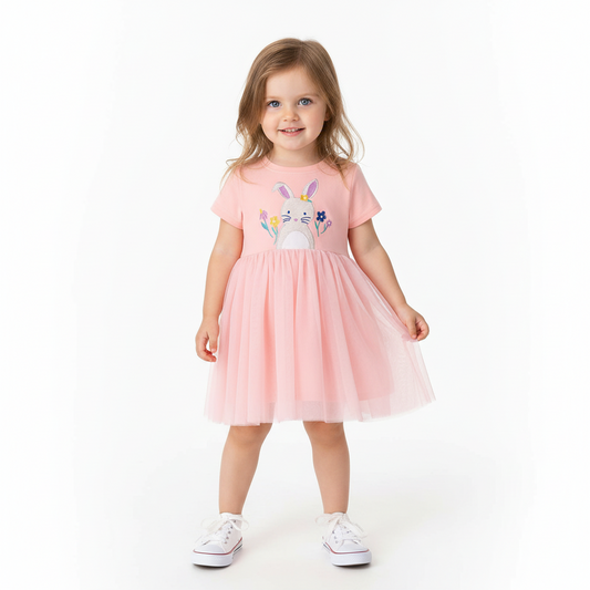 100% Cotton Bunny Applique Tulle Dress