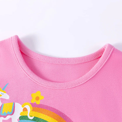 100% Cotton Pink Unicorn Rainbow Tulle Dress