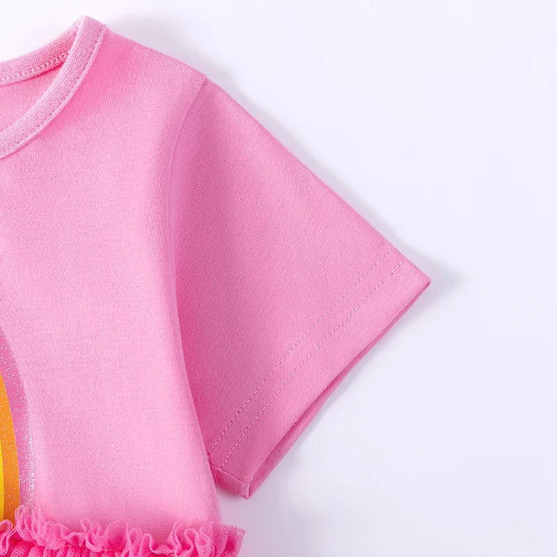 100% Cotton Pink Unicorn Rainbow Tulle Dress