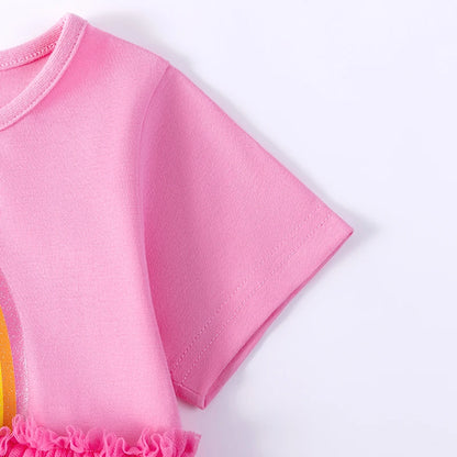 100% Cotton Pink Unicorn Rainbow Tulle Dress