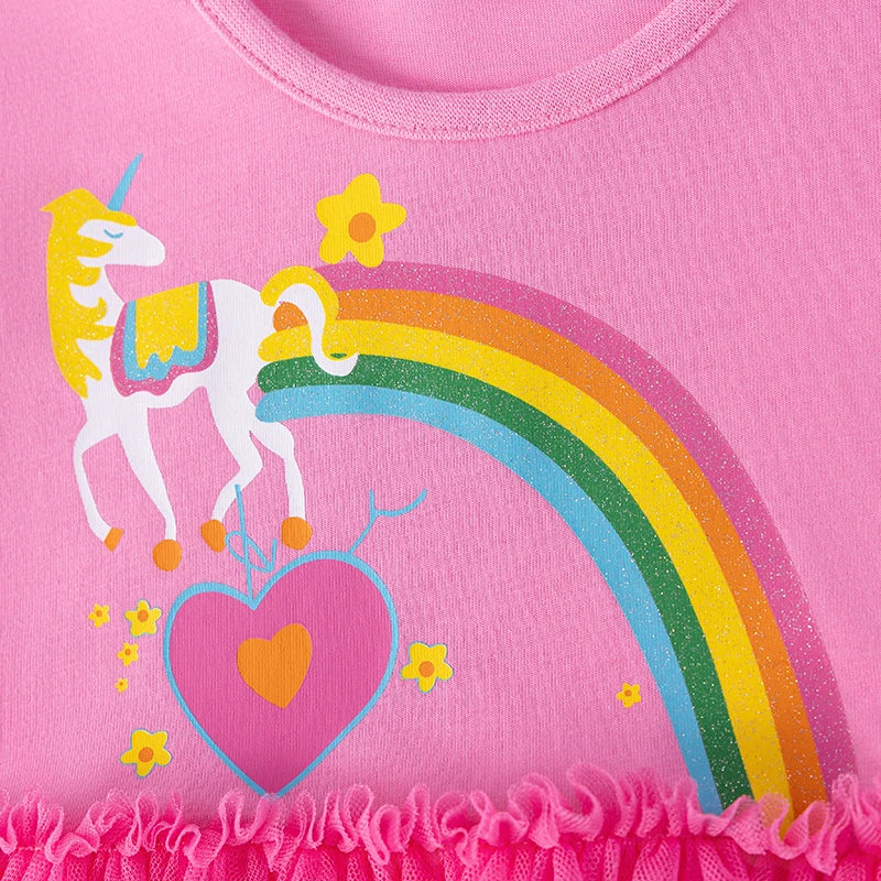 100% Cotton Pink Unicorn Rainbow Tulle Dress