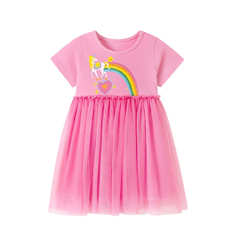 100% Cotton Pink Unicorn Rainbow Tulle Dress
