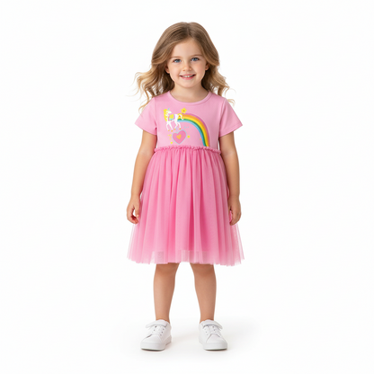 100% Cotton Pink Unicorn Rainbow Tulle Dress