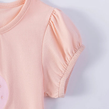 100% Cotton Unicorn Pastel Pink Puff Sleeve Tulle Dress