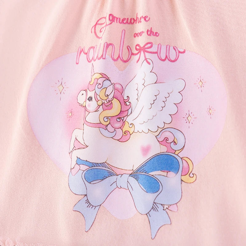 100% Cotton Unicorn Pastel Pink Puff Sleeve Tulle Dress