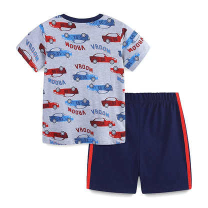 100% Cotton Vintage Car Tee & Navy Blue Shorts Set
