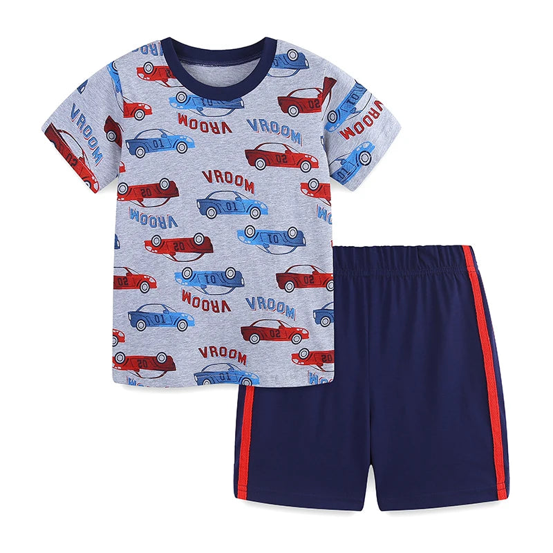 100% Cotton Vintage Car Tee & Navy Blue Shorts Set
