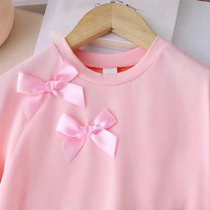Cotton Pink Bow Tie Tee & Denim Bow Shorts Set